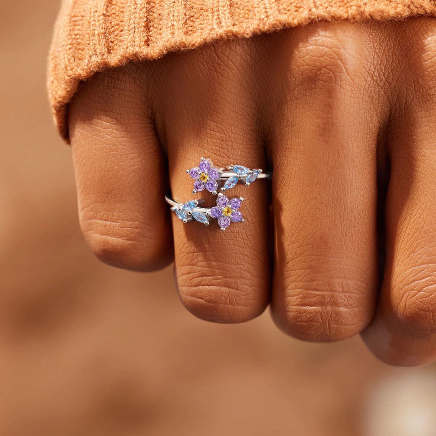 Flower Shape Inlaid Zircon 925 Sterling Silver Ring