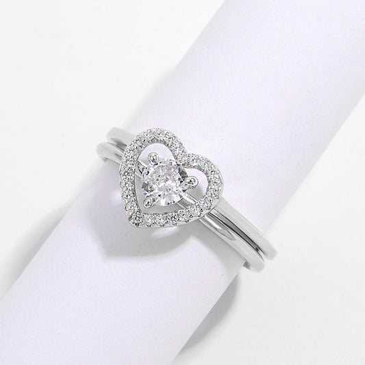 2 Piece Heart Shape Zircon 925 Sterling Silver Ring