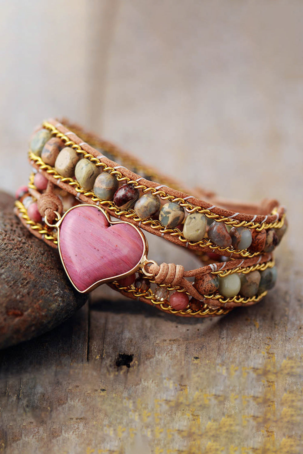 Handmade Heart Shape Triple Layer Beaded Bracelet