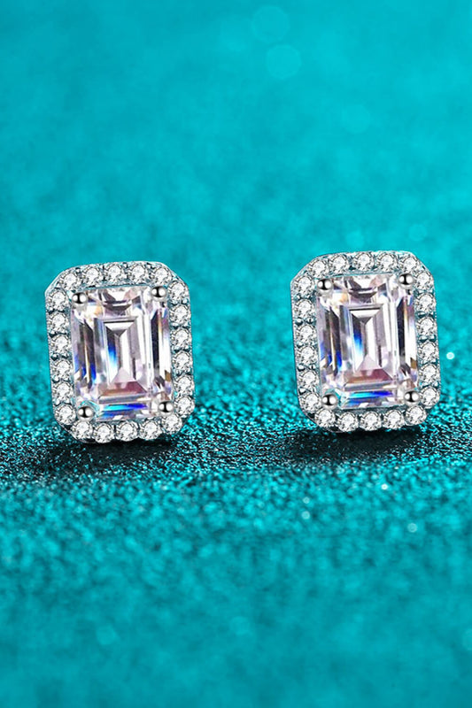 Adored 1 Carat Moissanite Rhodium-Plated Square Stud Earrings