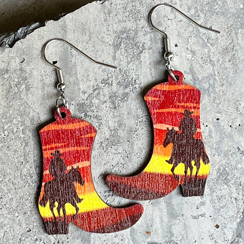 Boots Shape Wooden Dangle Earrings