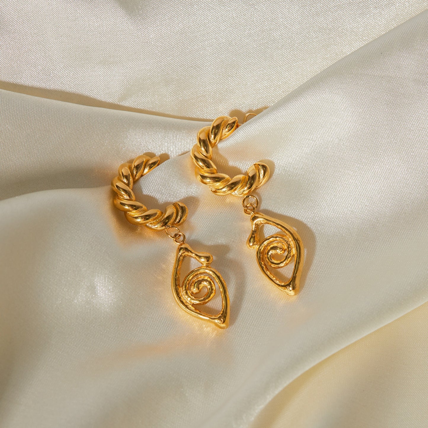 18K Gold-Plated Stainless Steel C-Hoop Dangle Earrings