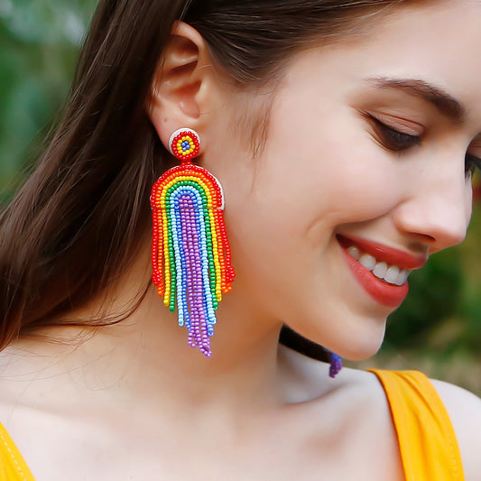 Bead Stainless Steel Rainbow Dangle Earrings