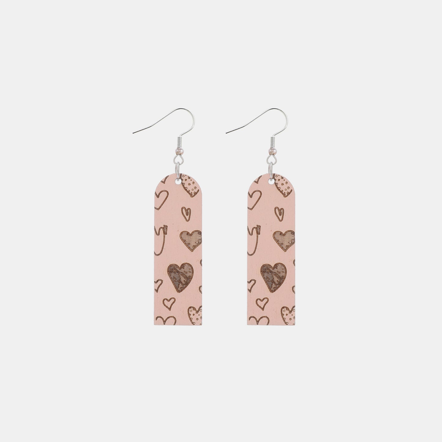 Heart Pattern Wooden Dangle Earrings