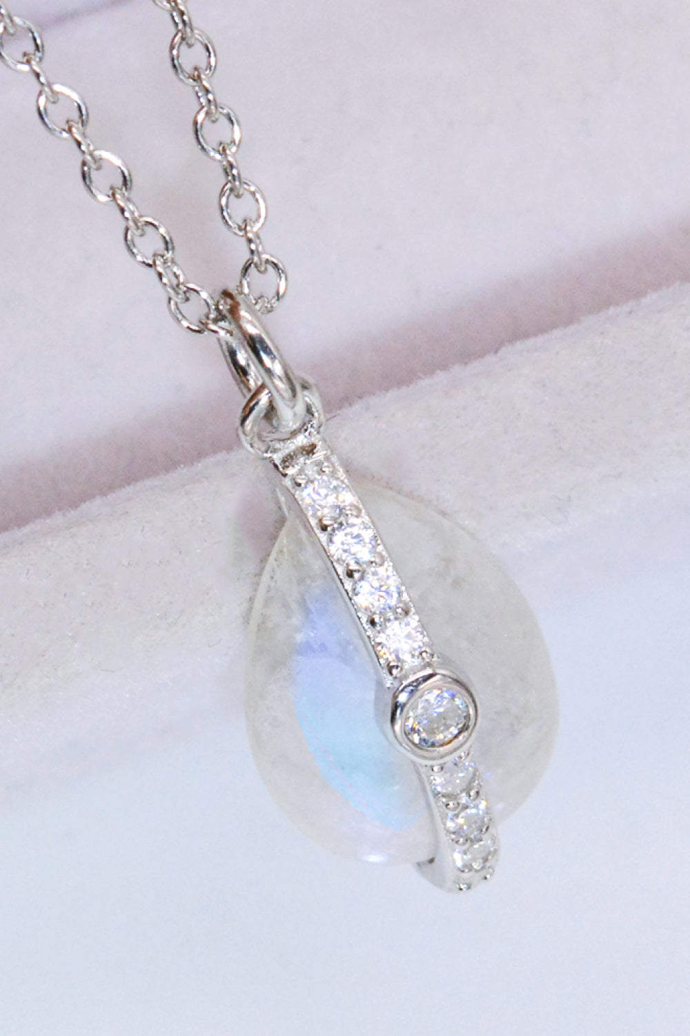 Natural Moonstone and Zircon Pendant Necklace