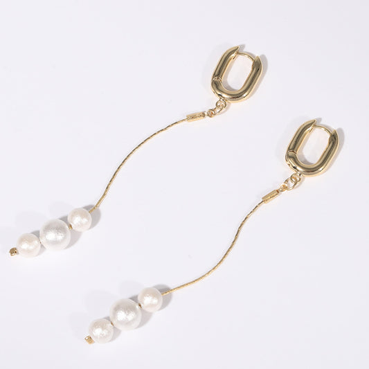 Gold-Plated Pearl Bar Earrings