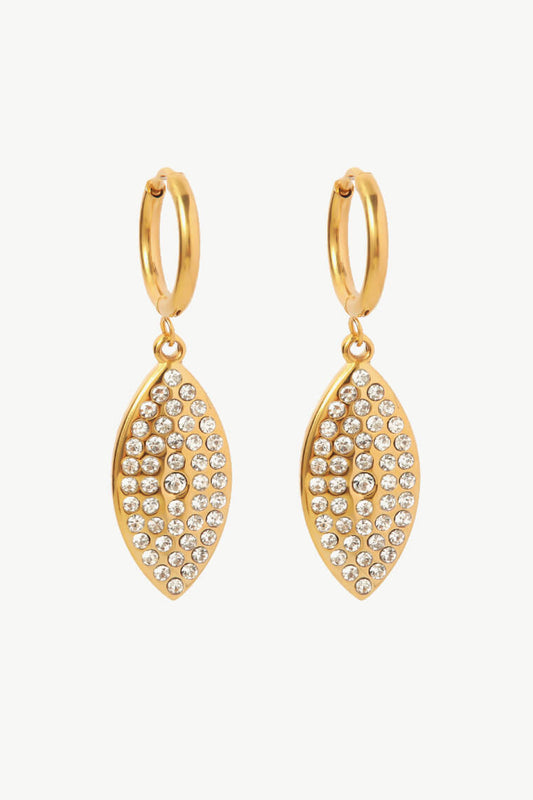 Inlaid Rhinestone Leaf Drop Earrings