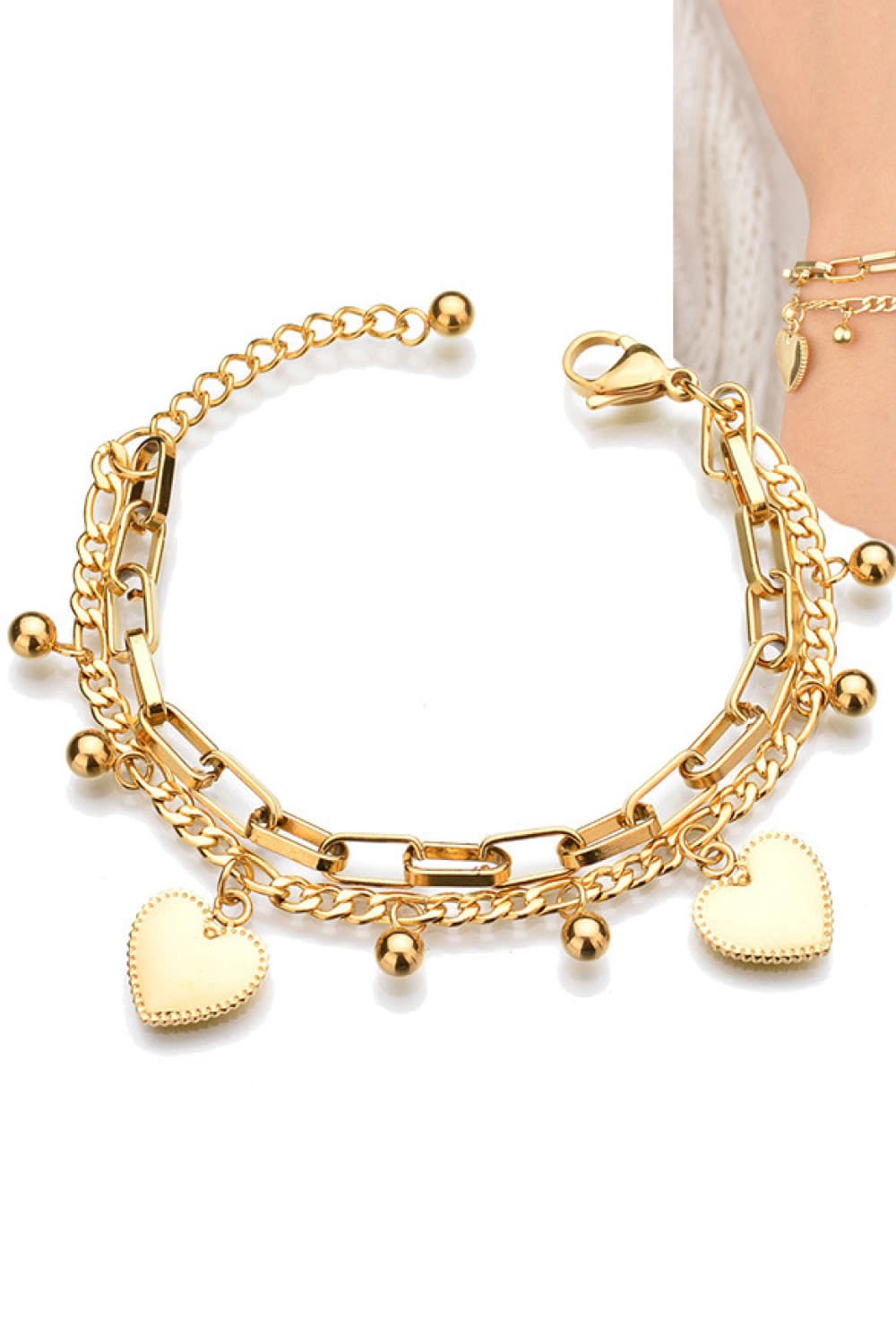 Heart Charm Stainless Steel Bracelet