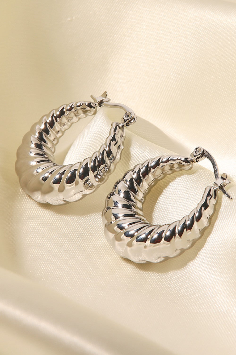 Textured Stainless Steel Hoop Earrings