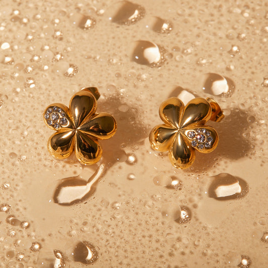 Inlaid Zircon Stainless Steel Flower Earrings