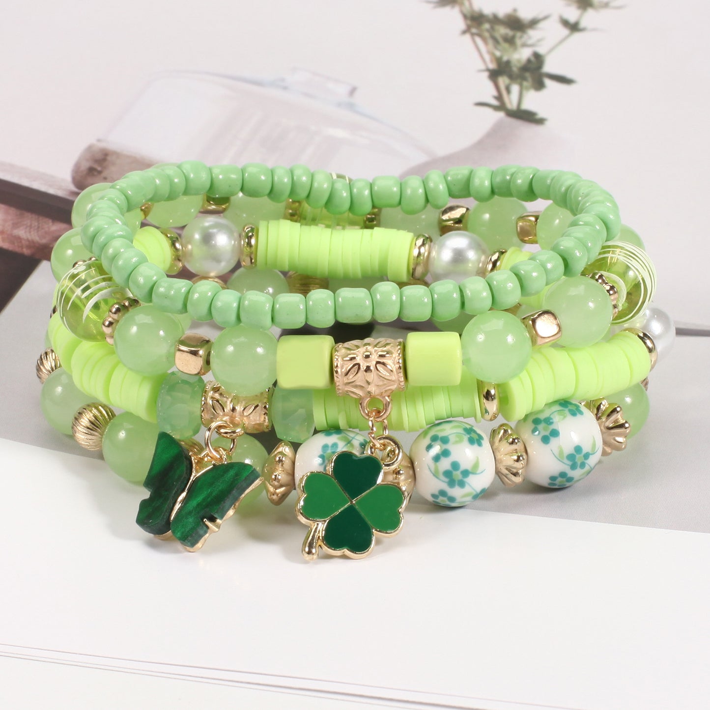 Beaded Soft Pottery Charm Bracelet