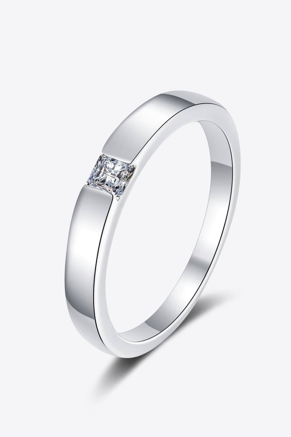 Inlaid Moissanite Rhodium-Plated Ring