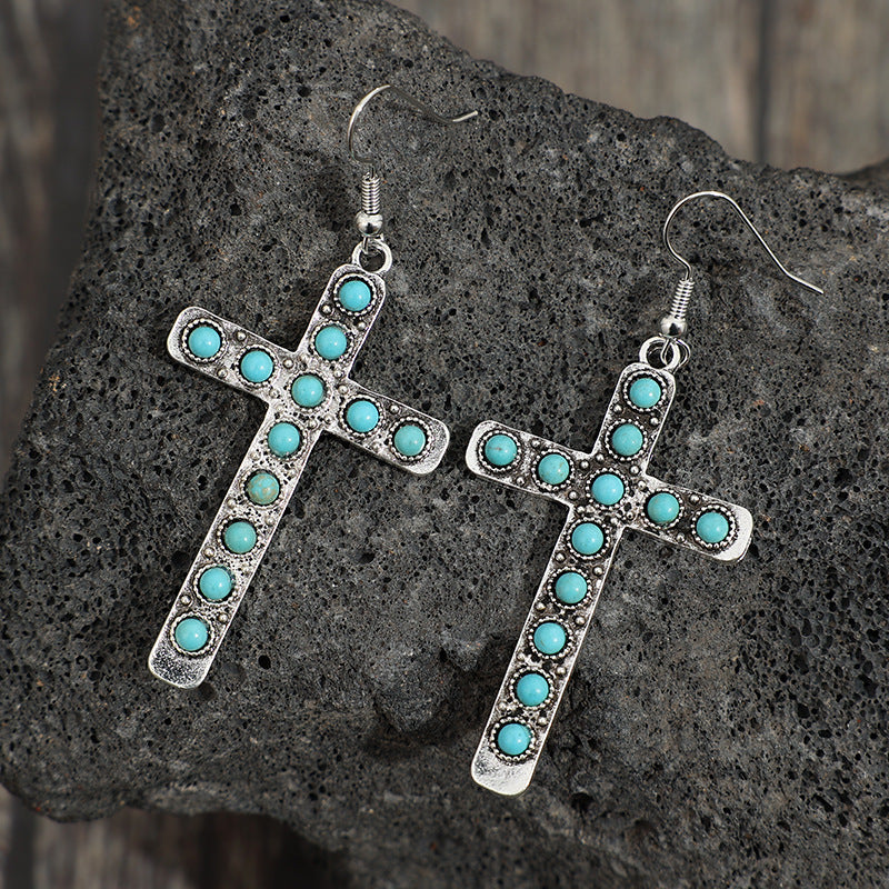 Artificial Turquoise Cross Shape Earrings