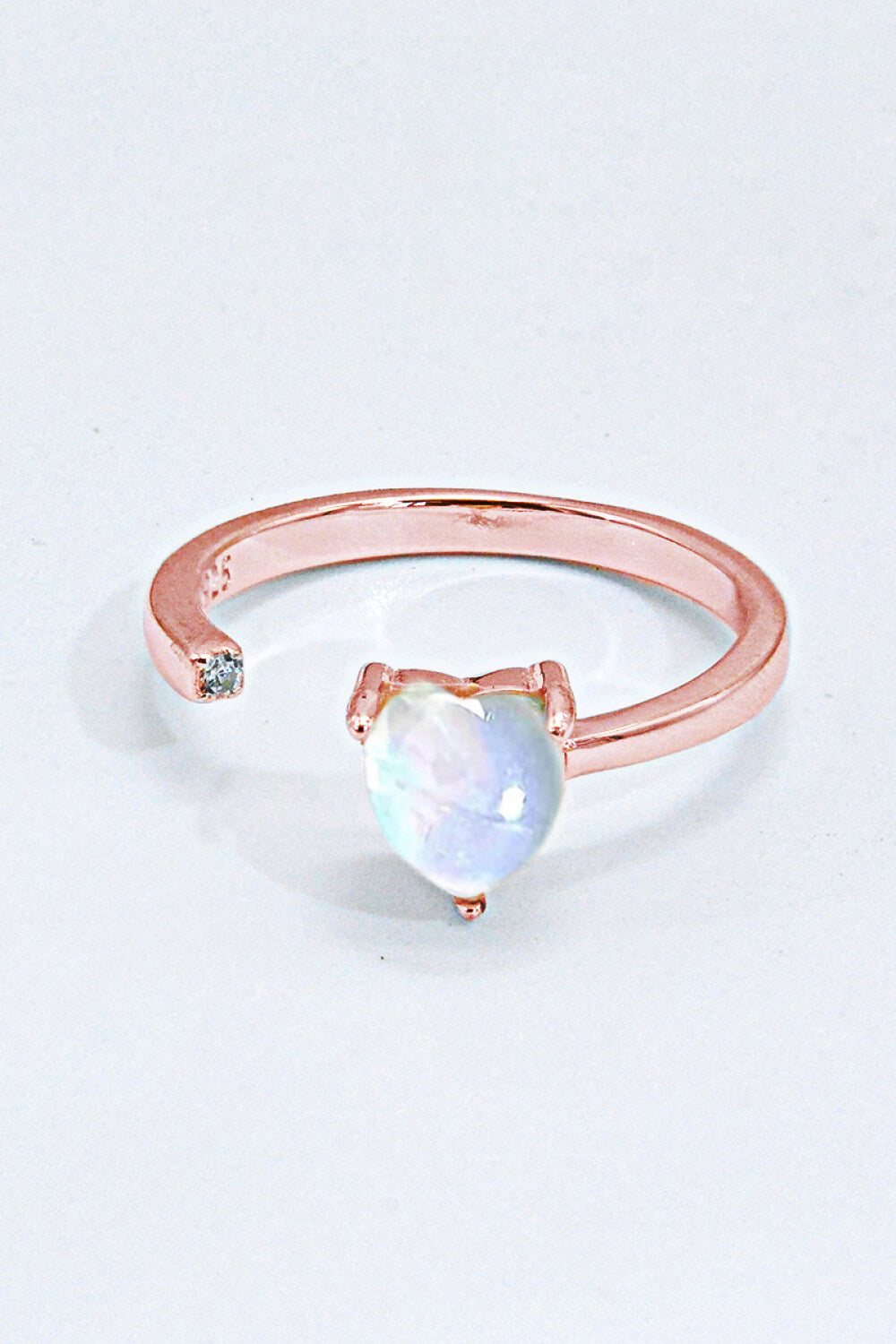 Inlaid Moonstone Heart Adjustable Open Ring