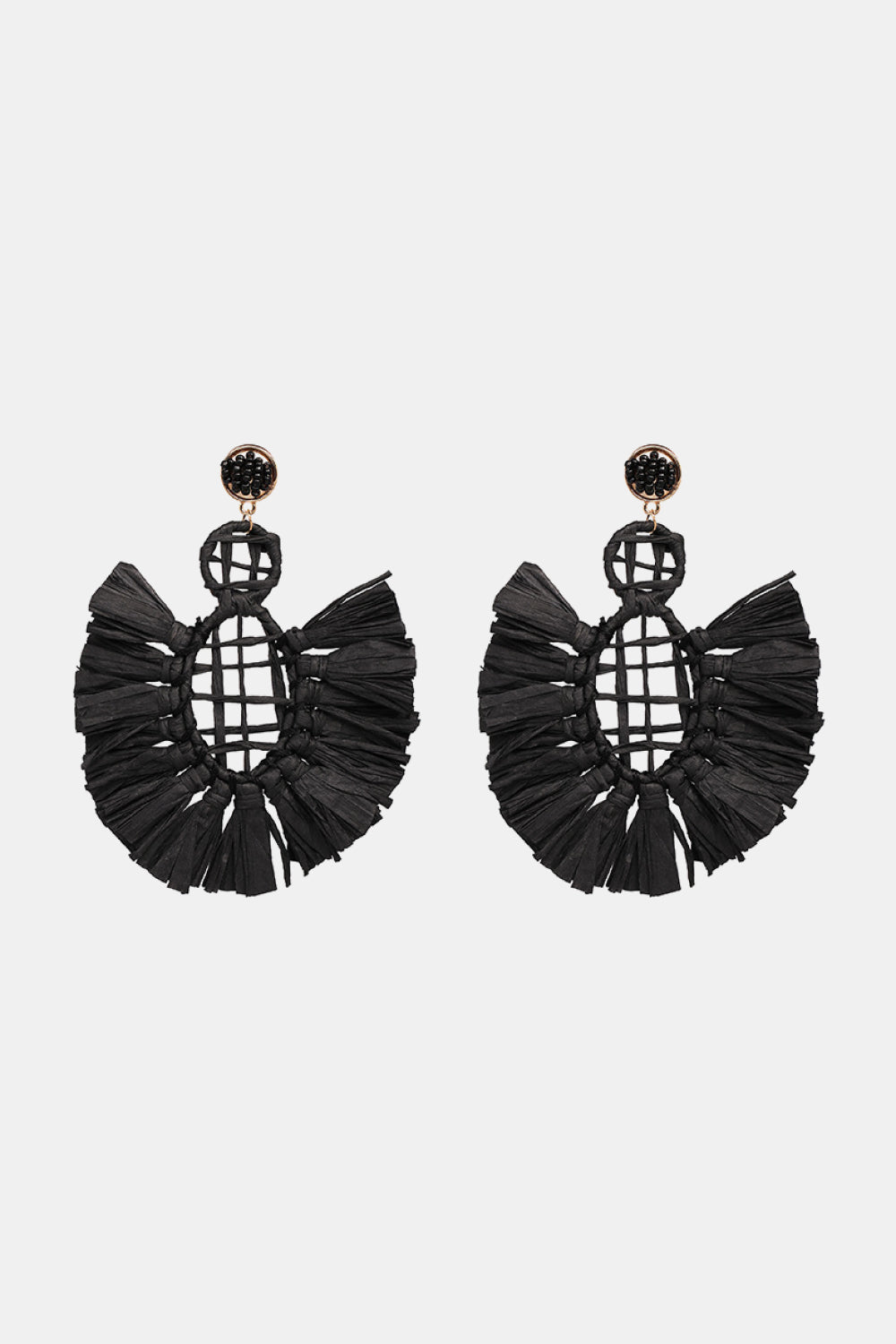 Raffia Grass Tassel Detail Dangle Earrings