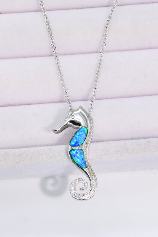 Opal Seahorse 925 Sterling Silver Necklace