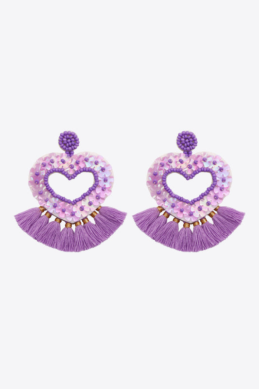 2-Pair Boho Style Heart Tassel Dangle Earrings