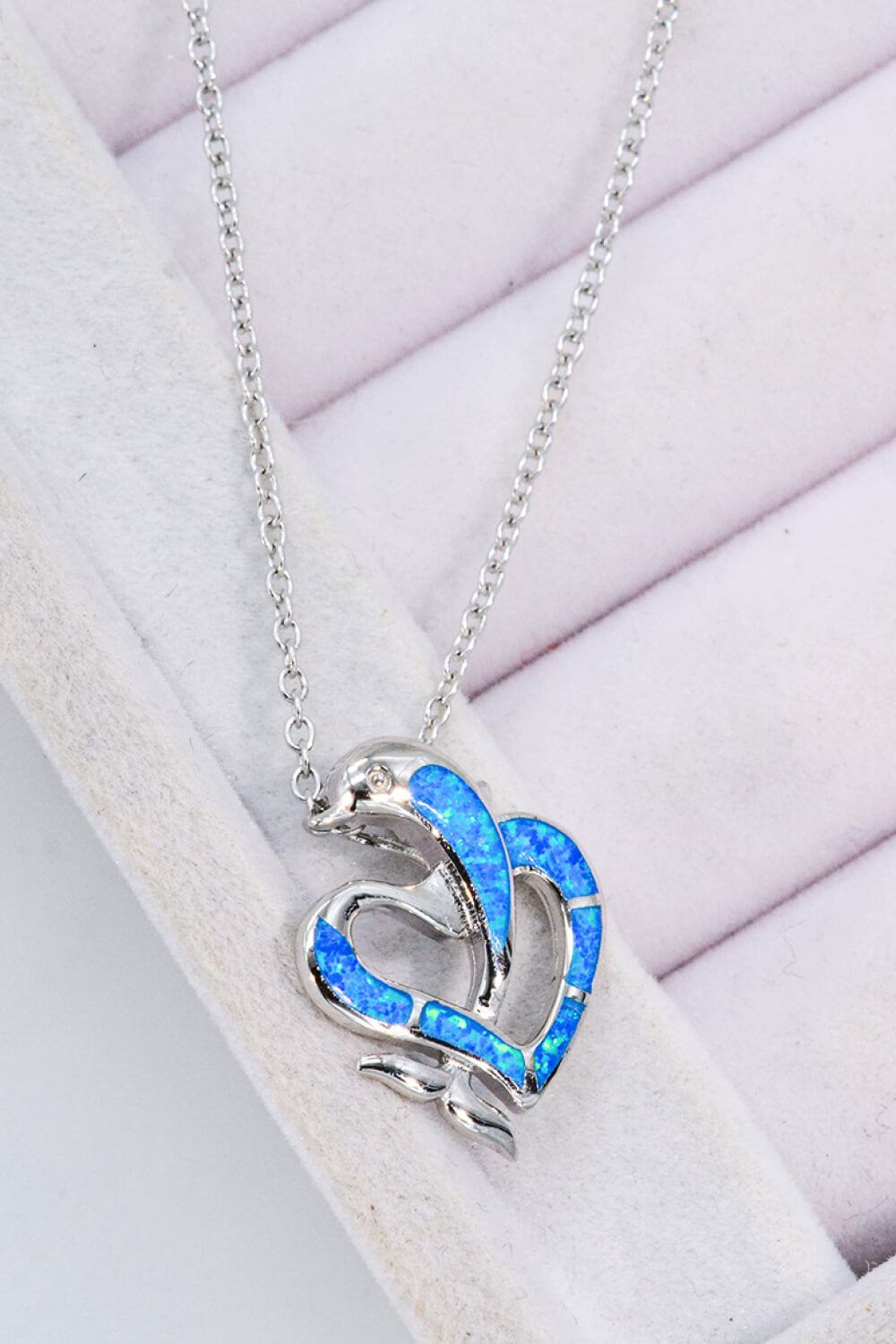 Opal Dolphin Heart Chain-Link Necklace