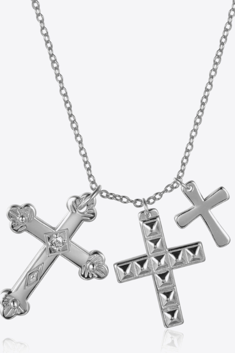 Inlaid Zircon Cross Pendant 925 Sterling Silver Necklace