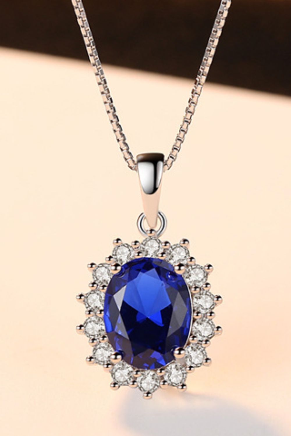 Synthetic Sapphire Pendant 925 Sterling Silver Necklace